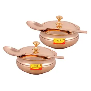 Shiv Shakti Arts Pure Bronze Kansa Handi with Spoon 900 ML - Serving Donga | Bowl | Casserole for Serving Food Tableware/Serveware - (Gold) 2 Pieces Set