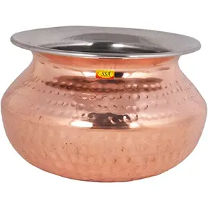 Shiv Shakti ArtsÂ® Steel Copper Handi - Punjabi & Rajasthani Design - for Serving Food(No.4-1750 ML) Set Of 1 Piece.