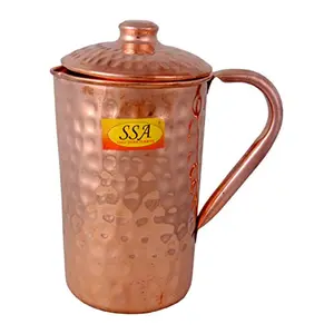 Shiv Shakti Arts Shinee Hammer Luxury Design Pure Copper Jug/Pitcher - (Capacity - 1 Liter)