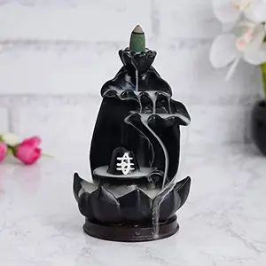 Webelkart Polyresin Shivling Backflow Smoke Incense Holder/Smoke Fountain for Home with Free10 Scented Incense Cones| Shiva Smoke Fountain (Black7 Inches)(Conical)