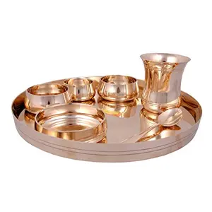 Shiv Shakti ArtsÂ® Bronze | Kansa Thali Dinner Set - 7 Piece Gold - (Pure Kansa - Premium Luxury Dinner Set)