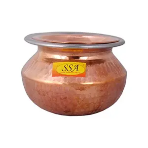 Shiv Shakti Arts Steel Copper - Punjabi & Rajasthani Design - Handi with Lid for Serving Food(No.3-800 ML)