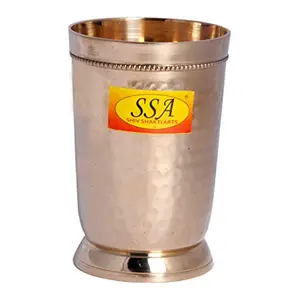 Shiv Shakti Arts Pure Brass Glass Tumbler Cup Hammer Shine Design for Drinking Serving Water Decorative Gift Item (1 Pc = Vol - 300 ML)