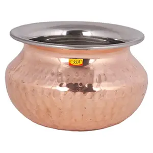 Shiv Shakti ArtsÂ® Steel Copper Handi - Punjabi & Rajasthani Design - for Serving Food(No.1-500 ML) Set Of 1 Piece.