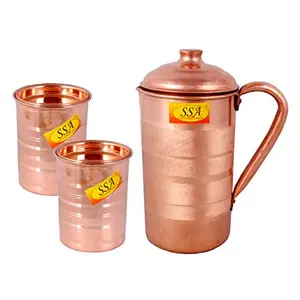 Shiv Shakti ArtsÂ® Pure Copper Jug/Pitcher with 2 Glasses - Drinkware Set - Silver Touch Design - (Capacity = 1.1 - Liter) - 3 Pieces Set