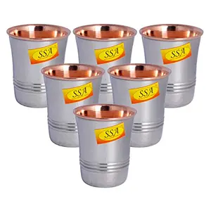 Shiv Shakti Arts Steel Copper Glass Tumbler Cup S/C Line Design for Drinking Serving Water Decorative Gift Item - (6 Pcs = Vol - 300 ML Each)