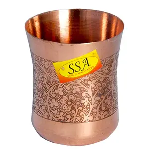 Shiv Shakti Arts Pure Copper Glass Tumbler Cup Embossed Curved Design for Drinking Serving Water (1 Pc = Vol - 300 ML)