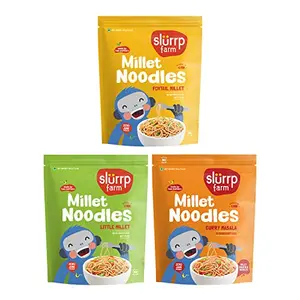 Slurrp Farm No Maida Noodles Combo | Not Fried No MSG | Foxtail Millet Little Millet Curry Masala | Pack of 3 X 192 g