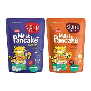 Slurrp Farm Millet Pancake Mix Combo Blueberry & Classic | No White Flour Wheat & Refined White Sugar | Supergrain Millets Rich in Nutrients | 10.5Oz (Pack of 2)