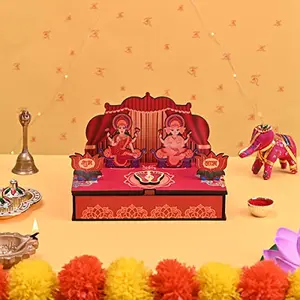 GKD Diwali Hamper Special Mini Mandir Wooden Gift Box With Storage DIY Temple Traditional Design With Space To Keep Dry Fruits Sweets Chocolates Or Pooja Samagri Unique Gift (Multi Color Small Size)