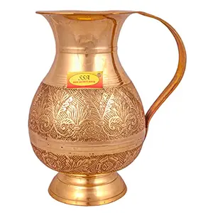 Shiv Shakti Arts Pure Brass Emgraved Flower Design Pure Brass Jug | Pitcher - (Big - 1900 Ml Jug) 2021 Gift Item