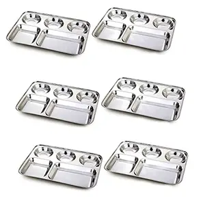 Dharam Paul Traders thali Set Stainless Steel Compartment thali/Dinner Plate TraySet of 6 Pieces.
