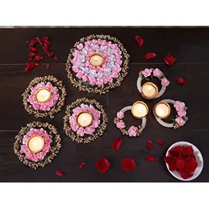 Divyakosh Rangoli Mats for Festival Decoration - 7 Pcs|Artificial Flowers Tealight Holders | Pink & White Rangoli|Diwali Decoration Items for Home dÃ©cor| Unique Gift Item for Home Decoration|