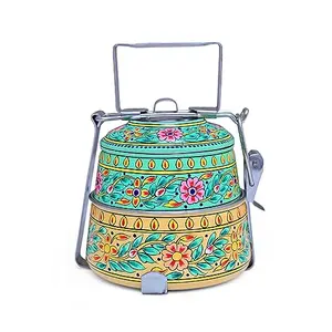 Kaushalam 2 Tier Container Airtight Leak Proof Stainless Steel Indian Tiffin Box Hand Painted Lunch Box