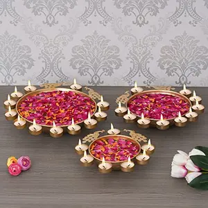 Webelkart Set of 3 Decorative Round Peacock Shape Urli Bowl for Home Beautiful Handcrafted Bowl for Floating Flowers and Tea Light Candles Home Office and Table Decor Special for Diwali Gift
