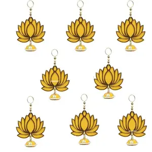 Divyakosh Handmade Wall Decor Lotus with jhumki Style Door Hanging for Home DecorDiwali and All Festival Home Decoration (11 PCS) Wall Hanging |Thornam | Color - Yellow|Diwali Decoration Items|