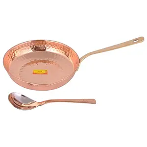 SHIV SHAKTI ARTS Copper Fry Pan Tadka Pan with Serving Spoon | 850 Ml | - Frying Cooking Serving Dishes Home Hotel Restaurant Kitchen Diwali Gift Item 2 Piece