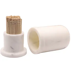 MARBLE INLAY ART AGRA - PACCHIKARI White Marble Toothpick Stick Holder with Lid || Toothpick Dispenser for Kitchen || Toothpick Case Stand || Cocktail Stick Holder 3.25 X 2 (Inch) White