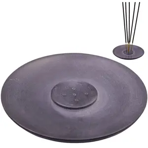 MARBLE INLAY ART AGRA - PACCHIKARI Marble Circle Shape Incense Sticks Holder for Home Pooja Ghar Office Decoration Natural Grey