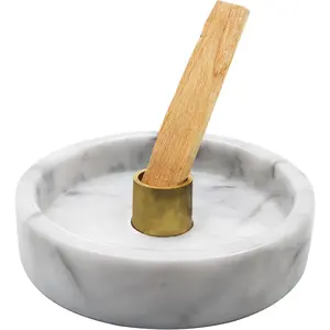 MARBLE INLAY ART AGRA - PACCHIKARI Palo Santo Holder Natural Marble and Brass Incense Burner for Palo Santo Sticks Handmade Palo Santo Wood Incense Stick Holder (Natural White & Grey)