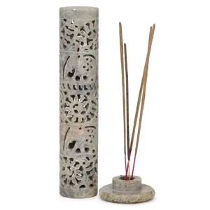 MARBLE INLAY ART AGRA - PACCHIKARI Marble Incense Stick Holder (10.5 inch Beige)(Cylindrical)