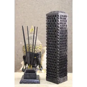 MARBLE INLAY ART AGRA - PACCHIKARI Marble Incense Stick Holder Agarbatti Stand Candle Burner/Handmade Black Carving Soapstone for Home Decor(Square)