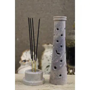 MARBLE INLAY ART AGRA - PACCHIKARI Marble Soapstone Incense Holder Agarbatti Stand for Puja and Home Decor(Cylindrical)