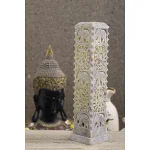 MARBLE INLAY ART AGRA - PACCHIKARI Marble Soapstone Incense Stick Holder Agarbatti Stand Tea Light Burner Candle Holder/Beautiful Elephant Carving for Home Decor.(Square)