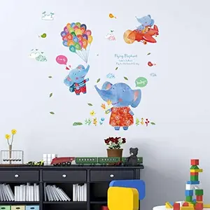 MARBLE INLAY ART AGRA - PACCHIKARI PVC Elephant with Air Ballons Wall Sticker for Baby Room (Green 50.1 cm x 70 cm)