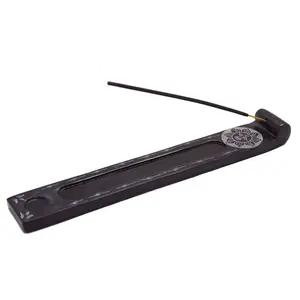 MARBLE INLAY ART AGRA - PACCHIKARI Handcrafted Sunshine Design Black Marble Soapstone Strip Agarbaati Candle Stand Incense Holder
