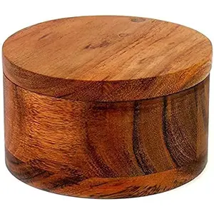 MARBLE INLAY ART AGRA - PACCHIKARI Acacia Wood Salt or Spice Box with Swivel Cover Perfect for Keeping Table Salt Gourmet Salts Herbs or Favorite seasonings Close at Hand on Your
