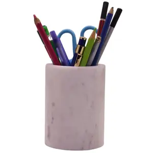 MARBLE INLAY ART AGRA - PACCHIKARI Natural Marble Pencil Pen Holder Stand for Desk Makeup Brush Cup for Girls Bathroom Tumbler Cup Durable Office & Home Organizer Pencil Holder
