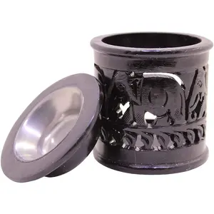 MARBLE INLAY ART AGRA - PACCHIKARI Handcrafted Marble Black Soapstone Aroma Oil Burner Candle Tea Light Holder Oil Diffuser.