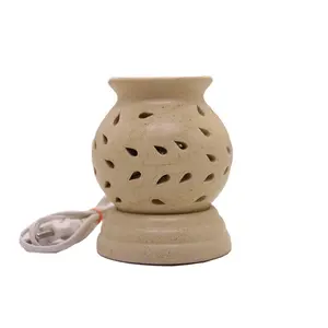 MARBLE INLAY ART AGRA - PACCHIKARI Ceramic Oval (Matka) Shape Electric Aroma Oil Diffuser Burner (Beige)
