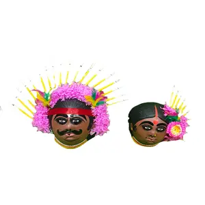 DHOKRA CRAFT | Tribe Couple Chhau Mask | Chhau Nach Hand Made Product | Decorative Showpiece & Wall Hanging | Size - Large