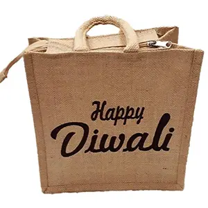 Women's Happy Diwali Jute Bag with Zip for shopping