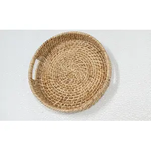 CANE & BAMBOO CRAFTS Premium Cane Serving Trays and Platters with Cut Handle (Dia 12 inch x H 2 Inch)