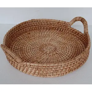 CANE & BAMBOO CRAFTS Designer Cane Tray with Handle - 12 inches x 2 Inches