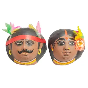 DHOKRA CRAFT | Tribe Couple Chhau Mask | Hand Made Product | Decorative Showpiece & Wall Hanging |Size - Medium 1
