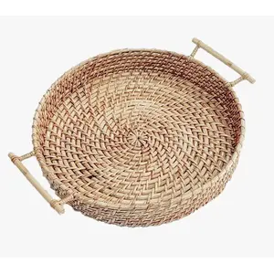 CANE & BAMBOO CRAFTS Premium Cane Serving Trays and Platters with Handle - (12 x 2 Inches).