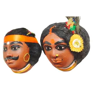 DHOKRA CRAFT | Tribe Couple Chhau Mask | Hand Made Product | Decorative Showpiece & Wall Hanging |Size - Large 1