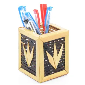CANE & BAMBOO CRAFTS Natural Golden Bamboo pencil holder. Stylish Collection for Office Drawing Room Gallery Etc. 100% Natural Bamboo Eco-Friendly and Bio-Degradable. (Model-MBPH-001-009)