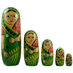 Hand Painted Indian Wooden Stacking Dolls (2 inches Dia and Height 6.25 inches)