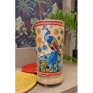 PALM LEAF -PATTACHITRA PAINTINGS Handicraft Leather lamp- Peacock Multicolor