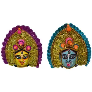 Pair of Ma Durga & Ma Kali Papier Mache Mask (9 x 3 x 9.5 inches)