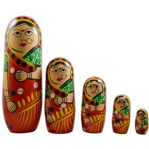 Hand Painted Indian Wooden Stacking Dolls (2 inches Dia and Height 6 inches)