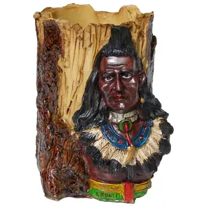 Apache Carved Pen Stand - Poly Resin (5 x 3.5 inches)