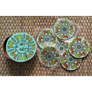 PALM LEAF -PATTACHITRA PAINTINGS Paper Mache Handmade & Hand Painted Coaster Set - Set of 6 Coasters & The Coaster Box