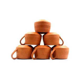 STONE WORK Handmade Terracotta Non Ceramic ClayTea Cup with Entic Design Set of 6 Pcs-120 ml