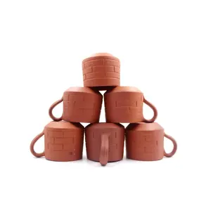 STONE WORK Handmade Terracotta Non Ceramic Clay Tea Cup with Traditional Brick Design Set of 6 Pcs-120 ml